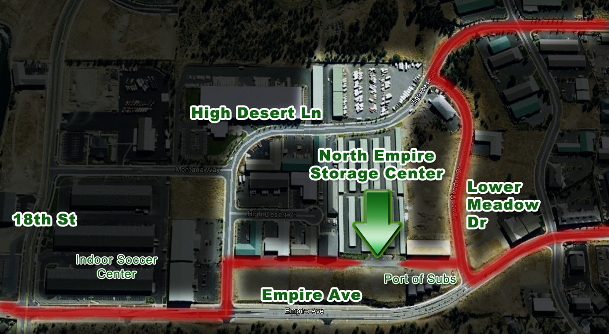 Map to North Empire Storage Center in Bend, OR